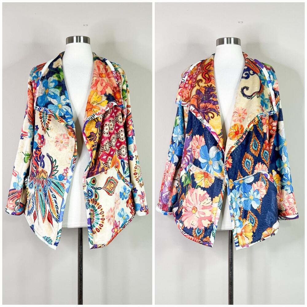 Johnny Was | Joan Reversible Floral Sherpa Fleece Open Front Cardigan Jacket XS - Picture 2 of 6